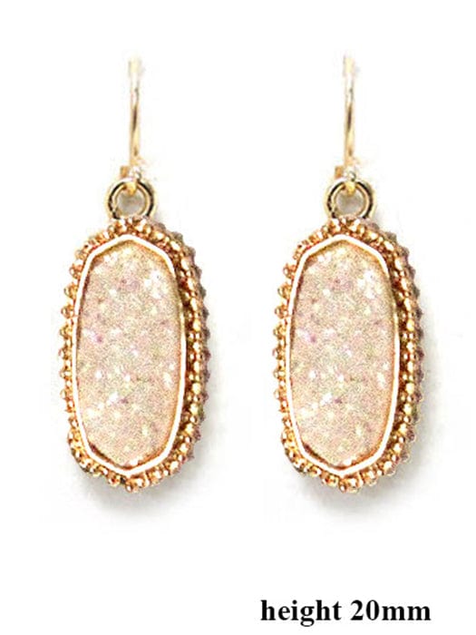 VE1442 Druzy Stone Oval Hexagon Drop Earrings - MiMi Wholesale