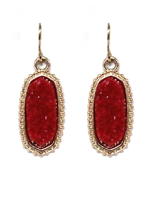 VE1442 Druzy Stone Oval Hexagon Drop Earrings - MiMi Wholesale