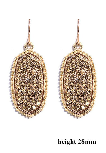 VE1550 Pave Rhinestone Oval Hexagon Drop Earrings - MiMi Wholesale