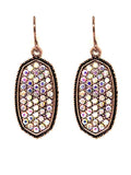 VE1550 Pave Rhinestone Oval Hexagon Drop Earrings - MiMi Wholesale