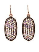 VE1550 Pave Rhinestone Oval Hexagon Drop Earrings - MiMi Wholesale