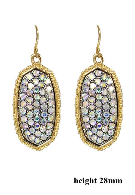 VE1550 Pave Rhinestone Oval Hexagon Drop Earrings - MiMi Wholesale