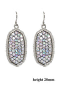 VE1550 Pave Rhinestone Oval Hexagon Drop Earrings - MiMi Wholesale