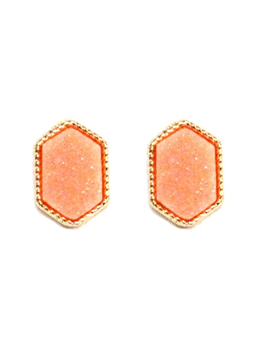 VE2334 Peggy Druzy Hexagon Post Earrings - MiMi Wholesale