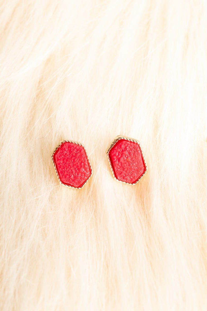 VE2334 Peggy Druzy Hexagon Post Earrings - MiMi Wholesale