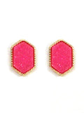 VE2334 Peggy Druzy Hexagon Post Earrings - MiMi Wholesale