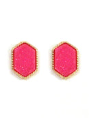 VE2334 Peggy Druzy Hexagon Post Earrings - MiMi Wholesale