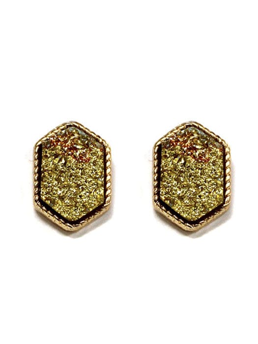 VE2334 Peggy Druzy Hexagon Post Earrings - MiMi Wholesale