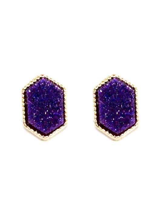 VE2334 Peggy Druzy Hexagon Post Earrings - MiMi Wholesale