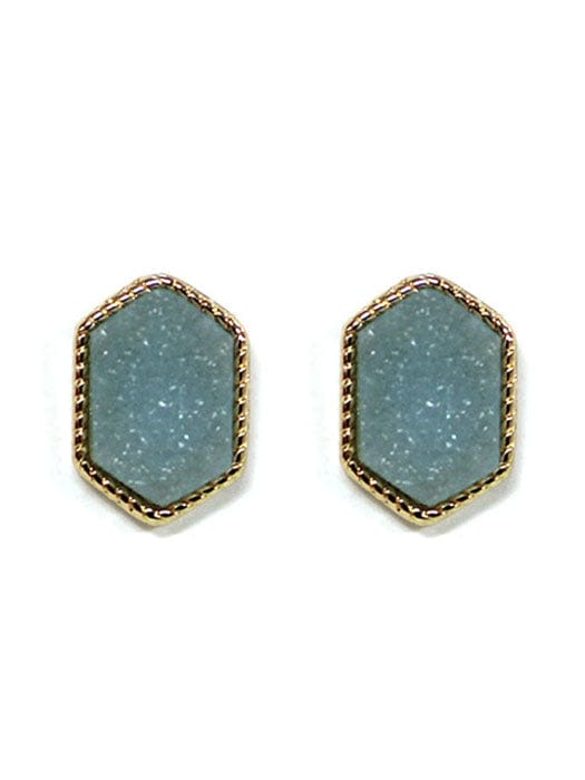 VE2334 Peggy Druzy Hexagon Post Earrings - MiMi Wholesale