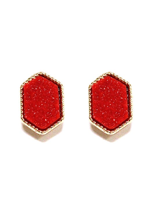 VE2334 Peggy Druzy Hexagon Post Earrings - MiMi Wholesale