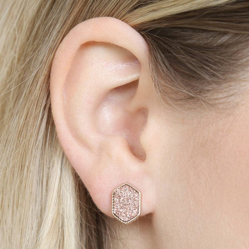 VE2334 Peggy Druzy Hexagon Post Earrings - MiMi Wholesale