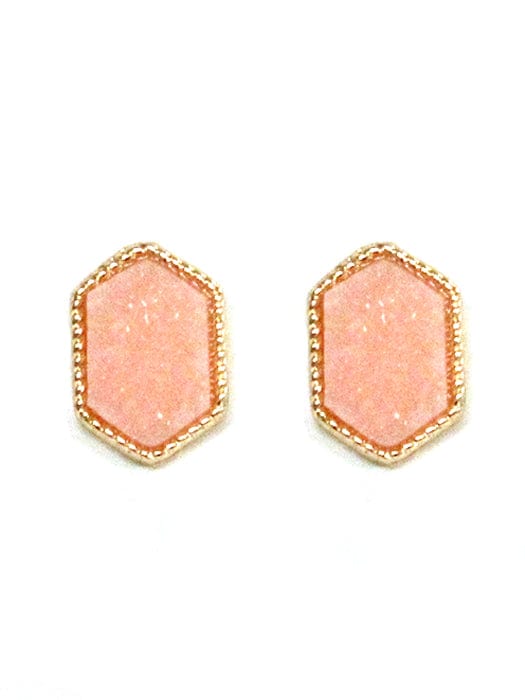 VE2334 Peggy Druzy Hexagon Post Earrings - MiMi Wholesale