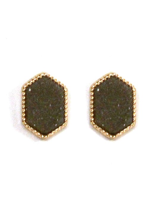 VE2334 Peggy Druzy Hexagon Post Earrings - MiMi Wholesale