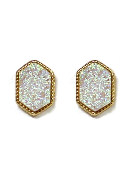 VE2334 Peggy Druzy Hexagon Post Earrings - MiMi Wholesale