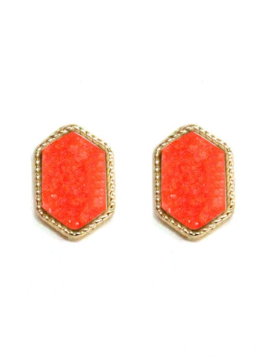 VE2334 Peggy Druzy Hexagon Post Earrings - MiMi Wholesale