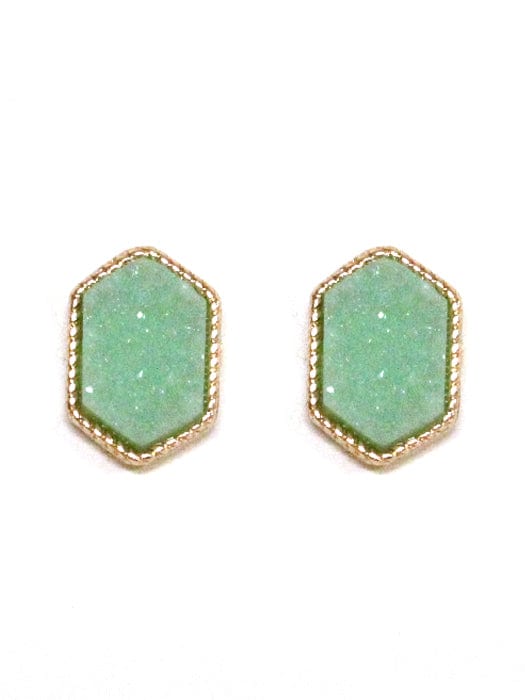 VE2334 Peggy Druzy Hexagon Post Earrings - MiMi Wholesale