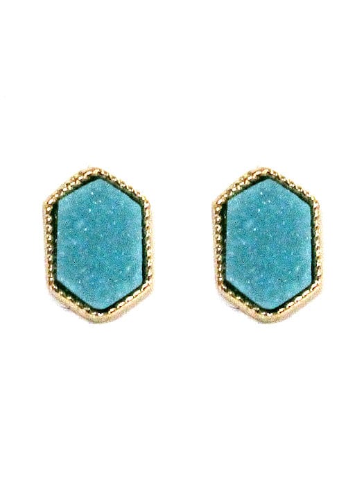 VE2334 Peggy Druzy Hexagon Post Earrings - MiMi Wholesale