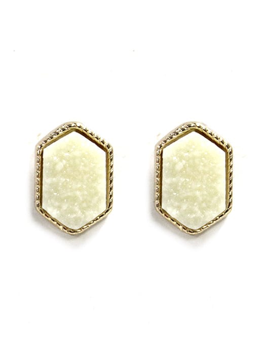 VE2334 Peggy Druzy Hexagon Post Earrings - MiMi Wholesale