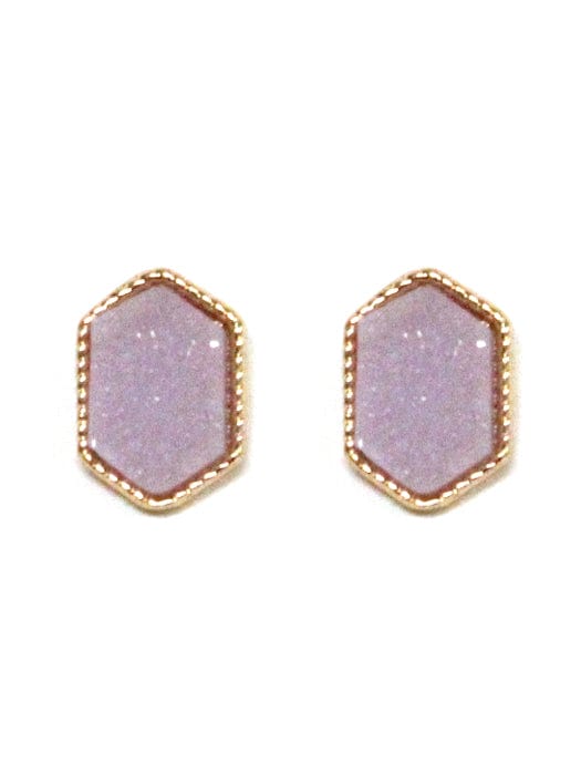 VE2334 Peggy Druzy Hexagon Post Earrings - MiMi Wholesale