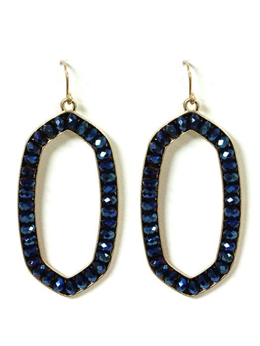 VE2614 Jewel Bead Outline Oval Dangle Earrings - MiMi Wholesale