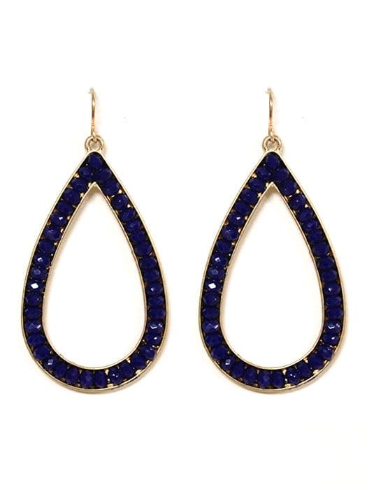 VE2616 Blue Gemstone Outline Teardrop Earrings - MiMi Wholesale