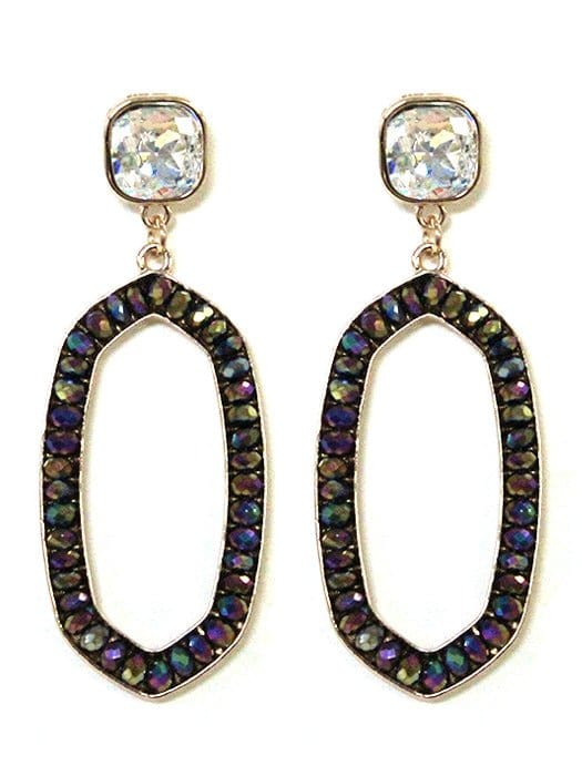 VE2763 Iridescent Post Gemstone Oval Dangle Earrings - MiMi Wholesale