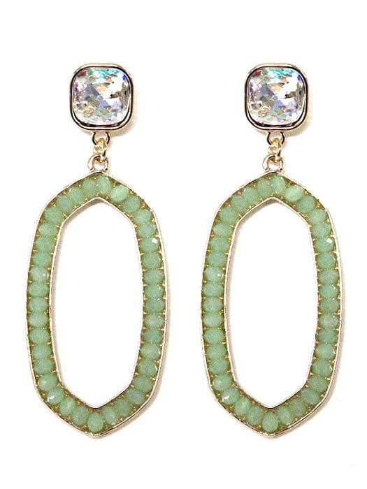 VE2763 Iridescent Post Gemstone Oval Dangle Earrings - MiMi Wholesale