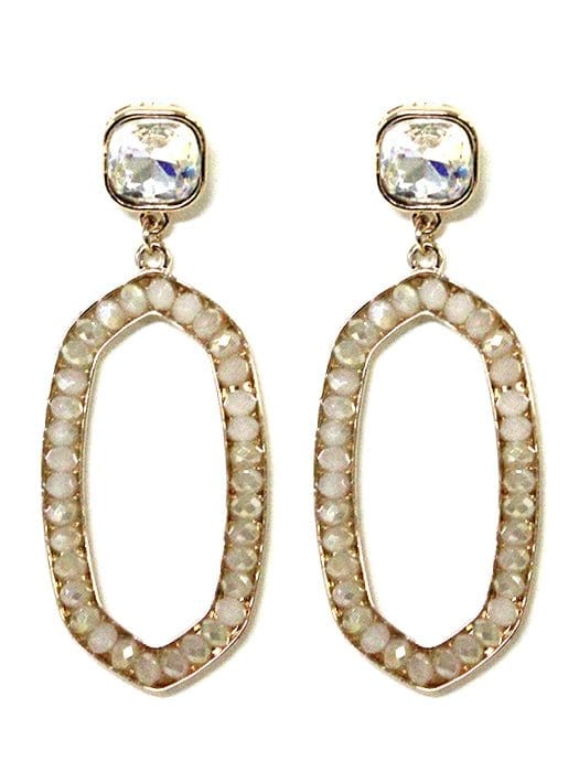 VE2763 Iridescent Post Gemstone Oval Dangle Earrings - MiMi Wholesale