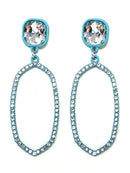 VE2888 Iridescent Post Rhinestone Oval Dangle Earrings - MiMi Wholesale