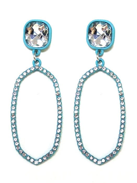 VE2888 Iridescent Post Rhinestone Oval Dangle Earrings - MiMi Wholesale