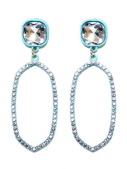 VE2888 Iridescent Post Rhinestone Oval Dangle Earrings - MiMi Wholesale