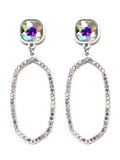 VE2888 Iridescent Post Rhinestone Oval Dangle Earrings - MiMi Wholesale