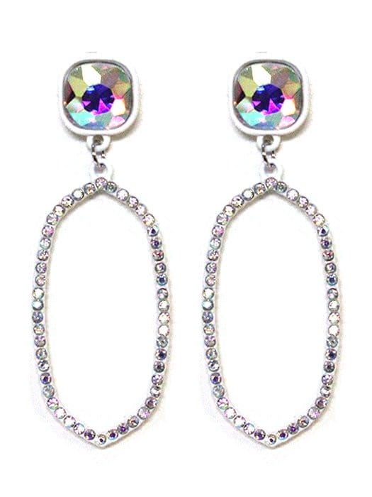 VE2888 Iridescent Post Rhinestone Oval Dangle Earrings - MiMi Wholesale