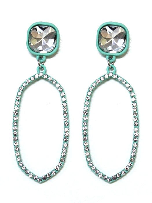 VE2888 Iridescent Post Rhinestone Oval Dangle Earrings - MiMi Wholesale