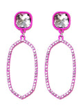 VE2888 Iridescent Post Rhinestone Oval Dangle Earrings - MiMi Wholesale