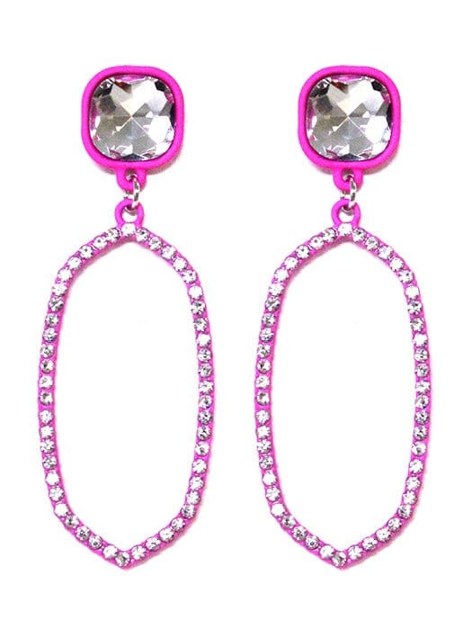 VE2888 Iridescent Post Rhinestone Oval Dangle Earrings - MiMi Wholesale