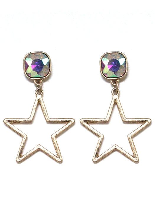 VE3081 Iridescent Post Star Dangle Earrings - MiMi Wholesale