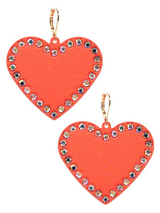 VE3535 Rhinestone Heart Dangle Earrings - MiMi Wholesale