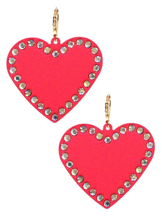 VE3535 Rhinestone Heart Dangle Earrings - MiMi Wholesale