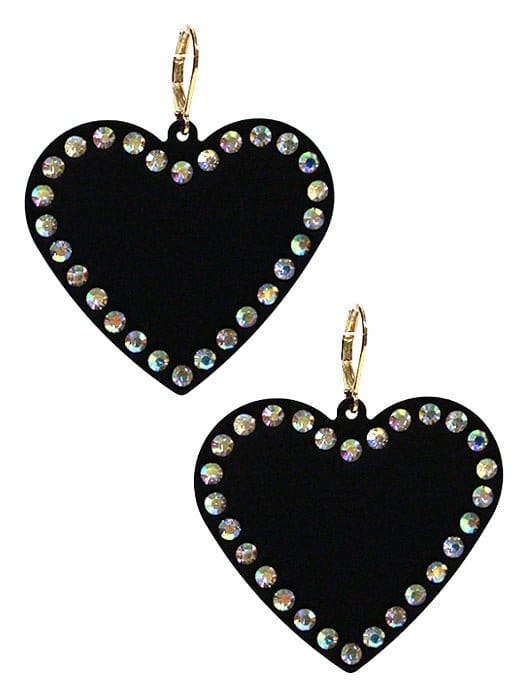 VE3535 Rhinestone Heart Dangle Earrings - MiMi Wholesale