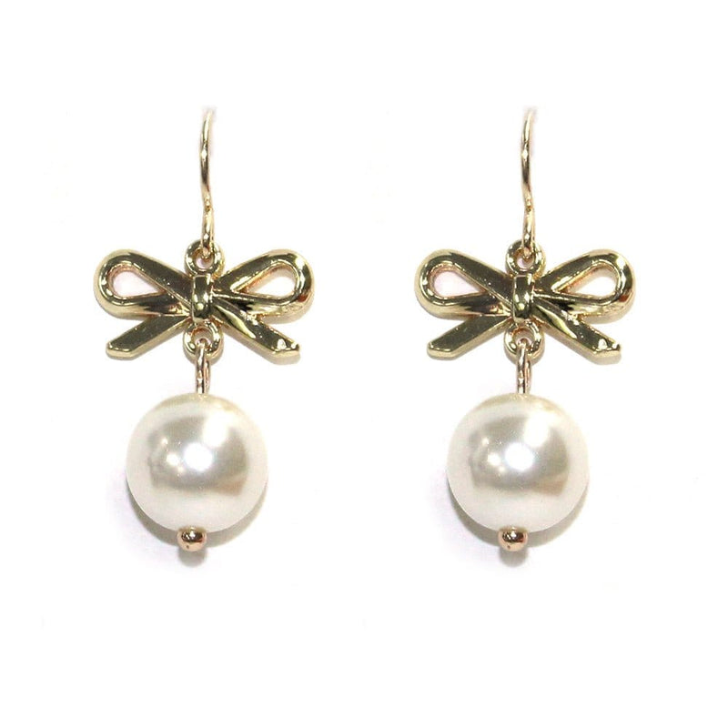 VE4352 Bow Pearl Dangle Earrings - MiMi Wholesale