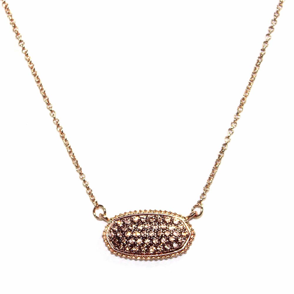 VNE0532 Druzy Oval Pendant Necklace - MiMi Wholesale