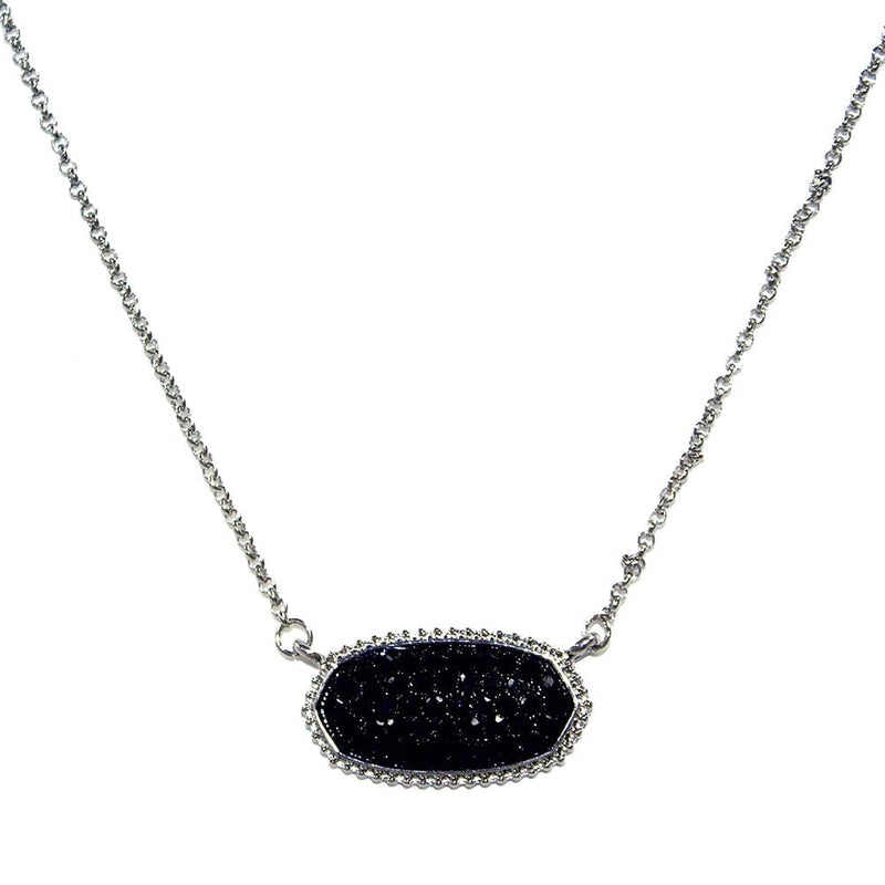 VNE0532 Druzy Oval Pendant Necklace - MiMi Wholesale