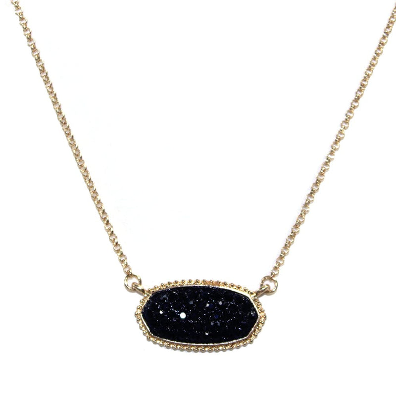 VNE0532 Druzy Oval Pendant Necklace - MiMi Wholesale