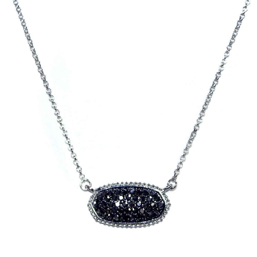 VNE0532 Druzy Oval Pendant Necklace - MiMi Wholesale