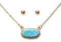 VNE0616 Eloise Druzy Oval Pendant Necklace & Earrings Set - MiMi Wholesale