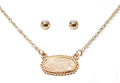 VNE0616 Eloise Druzy Oval Pendant Necklace & Earrings Set - MiMi Wholesale