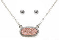 VNE0616 Eloise Druzy Oval Pendant Necklace & Earrings Set - MiMi Wholesale