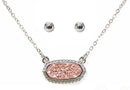 VNE0616 Eloise Druzy Oval Pendant Necklace & Earrings Set - MiMi Wholesale